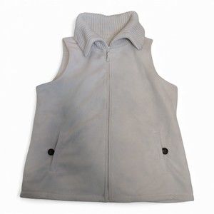 Lands' End Women's White Fleece Zip Vest Size M